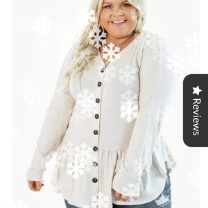 Glitzy Girlz Boutique knit v-neck top, cream, 22/24 plus women's